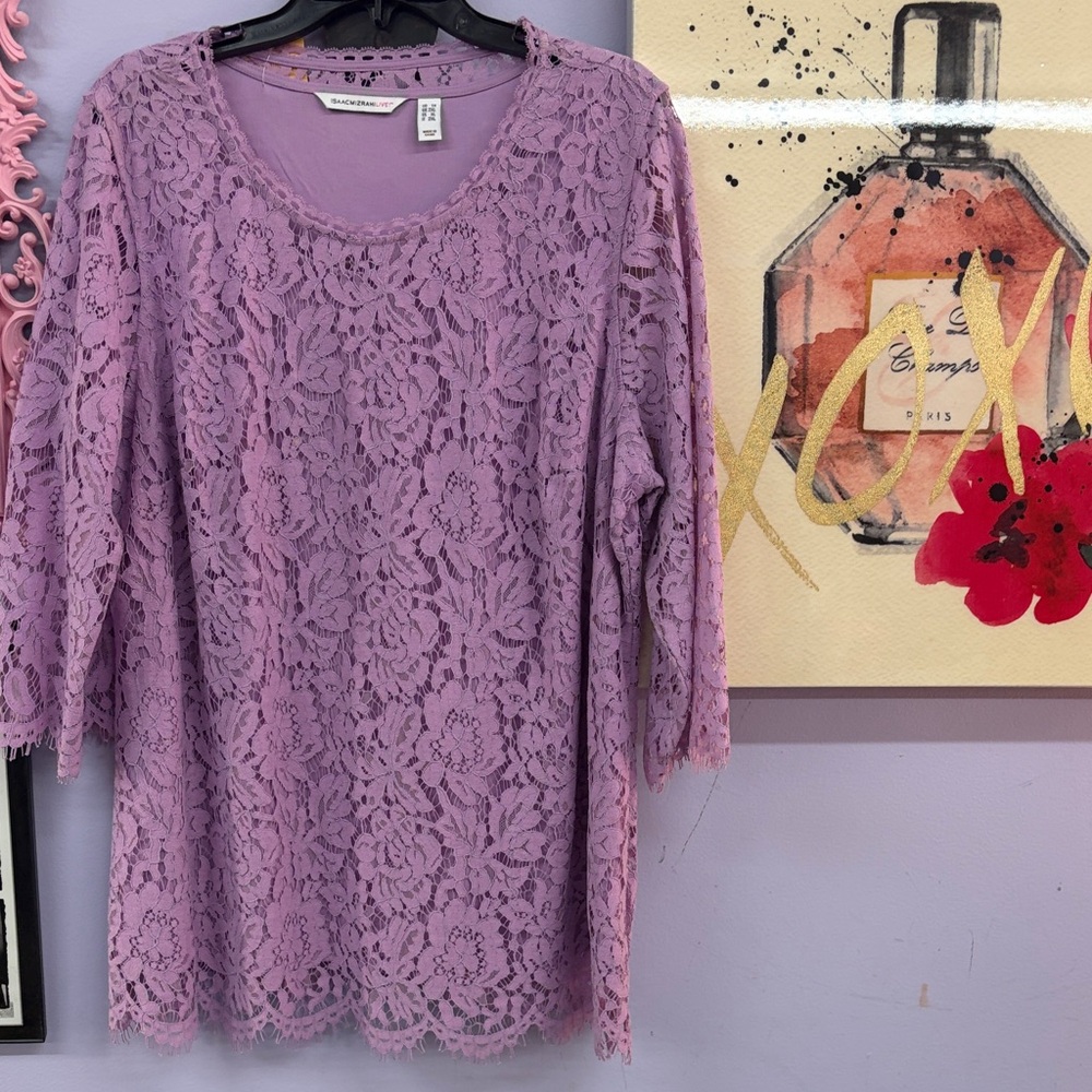 Sag Harbor Lavender Floral Lace Scoop-Neck Tunic